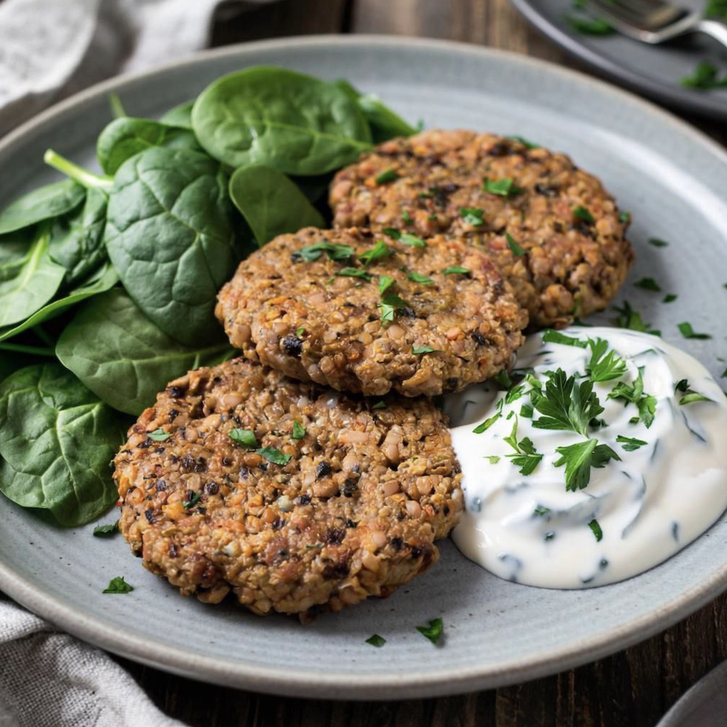 Чечевичные котлеты c йогуртовым соусом